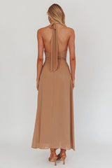 Maretha Cowl Halterneck Maxi Dress Latte