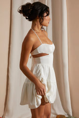 Halter Neck Cut Out Mini Dress in White