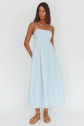 Shirley Square Neckline Maxi Dress Print Light Blue