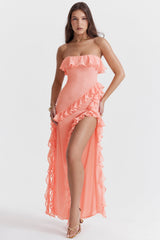 apricot ruffle maxi dress