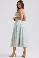 soft blue vintage floral print cotton bustier sundress
