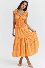 tangerine shirred sundress
