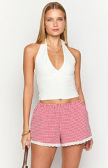 Arnie Red Gingham Broderie Lace Shorts
