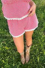 Arnie Red Gingham Broderie Lace Shorts