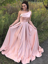 Simple One Shoulder Blush Pink A-line Long Prom Dress, Evening Dress, PD00161