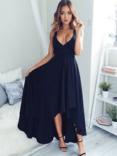 Charming High Low Navy Blue Sleeveless Simple Long Prom Dresses, PD00025