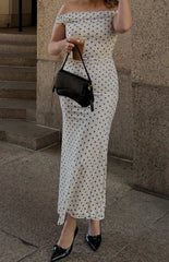 Cole White Polka Mesh Prom Dress