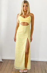Fallon Yellow Sequin Cut Out Formal Maxi Dress