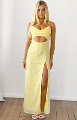 Fallon Yellow Sequin Cut Out Formal Maxi Dress