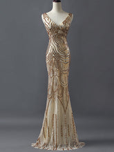 Fashion Charming Sparkly Golden Sequins Mermaid V-neck Formal Evening Party Prom Dresses,PD00026