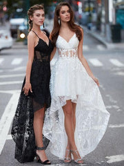 Fashion Lace High Low Spaghetti Straps Prom Dresses ,PD00112