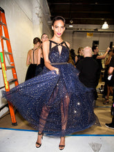 Fashion Unique Bling Bling Night-Star Backless Cut Neck Long Prom Gown Dresses,PD00050