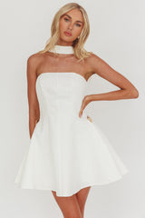 Annora Strapless Gold Button Mini Dress White