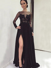 Long Sleeve Black With Slip Side Sexy Appliques Charming Evening Dress For Prom Gown. PD0210