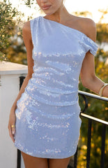 Rachel Blue Sequin Off Shoulder Mini Dress
