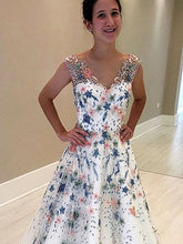 Elegant Floral Beaded Ivory A-line Prom Dress, Evening Dress, PD00216