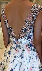 Elegant Floral Beaded Ivory A-line Prom Dress, Evening Dress, PD00216