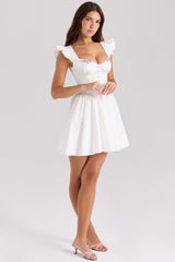 white cotton embroidered mini dress