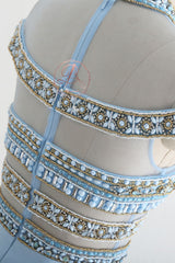 Stunning Pale Blue Beaded See Through Top Cap Sleeve Mermaid Prom Dresses,PD00066