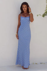 MONET CROSS BACK MAXI DRESS - PERIWINKLE/LEMON POLKA