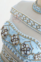 Stunning Pale Blue Beaded See Through Top Cap Sleeve Mermaid Prom Dresses,PD00066