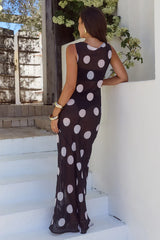TERA HIGH NECK MAXI DRESS - BLACK/WHITE POLKA