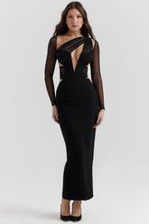 black plunge maxi dress