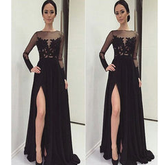 Long Sleeve Black With Slip Side Sexy Appliques Charming Evening Dress For Prom Gown. PD0210