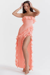 apricot ruffle maxi dress