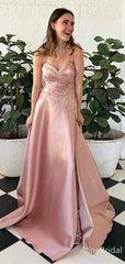 Elegant Pink V-neck Strapless Lace Applique A-line Long Prom Dress, Evening Gown,PD381764
