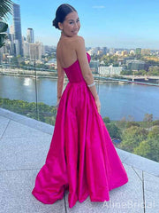 Gorgeous Sweetheart Strapless Hot Pink A-line Long Prom Dress with Slit, PD381768