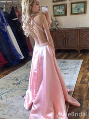 Elegant Pink Halter Beaded Backless A-line Long Prom Dress, Evening Dress, PD381773