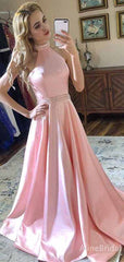Elegant Pink Halter Beaded Backless A-line Long Prom Dress, Evening Dress, PD381773