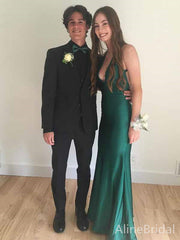 Sexy V-neck Spaghetti Strap Green Mermaid Long Prom Dress-Cut-Out Evening Dress, PD381804