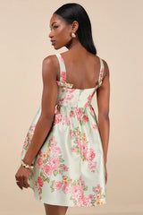 Unbelievably Lovely Sage Floral Babydoll Empire Waist Mini Dress