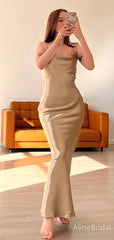 Simple Champagne Gold Spaghetti Strap Backless Mermaid Long Prom Dress,PD381895