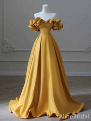 Gorgeous Yellow Strapless Ruffles A-line Long Ball Gown, Evening Gown, PD381976