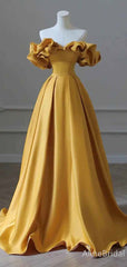 Gorgeous Yellow Strapless Ruffles A-line Long Ball Gown, Evening Gown, PD381976