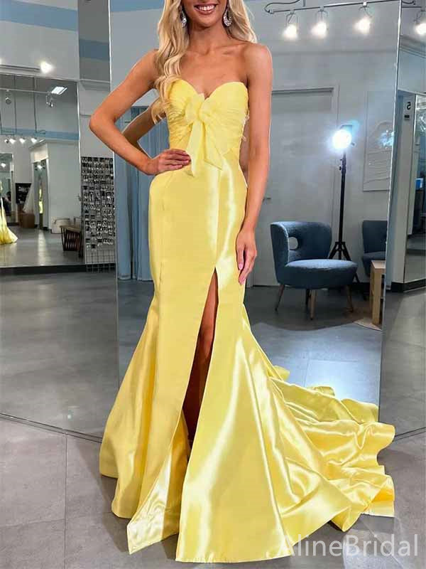 Stunning Yellow Sweetheart Strapless Mermaid Long Prom Dress with slit, PD382047