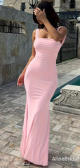 Stunning Pink Square Lace-Up Back Long Mermaid Prom Dress, Evening Dress, PD382112