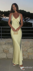 Pastel Yellow V-neck Spaghetti Straps Mermaid Prom Dress, Evening Dress, PD382127