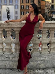 Gorgeous Burgundy Cowl Neck Mermaid Long Prom Dress,Evening Dress,PD382128