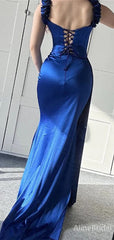 Elegant Navy-Blue Off-Shoulder Lace-up Mermaid Prom Dress with Trailing, Evening Dress,  PD3822133
