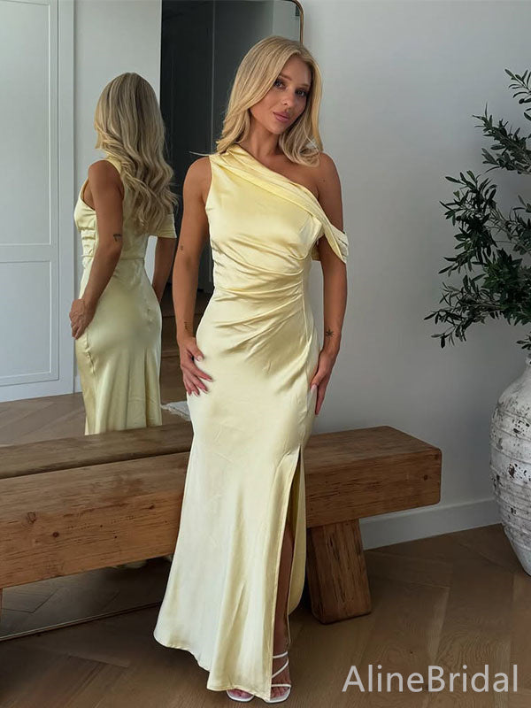 Gorgeous Yellow Off Shoulder Long Mermaid Prom Dress with Slit, Evening Dress,PD382147