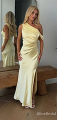 Gorgeous Yellow Off Shoulder Long Mermaid Prom Dress with Slit, Evening Dress,PD382147