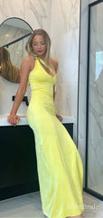 Elegant Yellow One-Shoulder Long Mermaid Prom Dress-Cut-Out Evening Dress, PD382148
