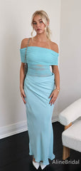 Elegant Light Blue Off-Shoulder Strapless Mermaid Long Prom Dress with Tulle Detailing,Evening Dress,PD382150