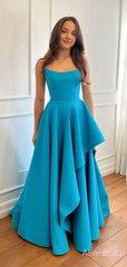 Flashy Peacock Blue V-neck Strapless A-line Irregular Pleats Long Prom Dress,Evening Dress,PD382208
