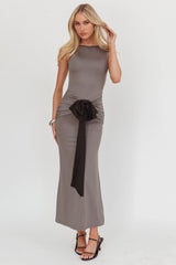 Weekend Vibes Bow Feature Maxi Dress Charcoal
