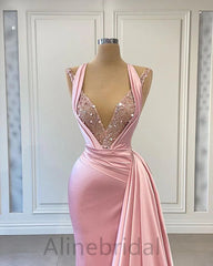 Pink Sparkly Sequins Hater Mermaid Prom Dress, PD3735